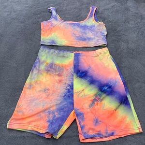 SHEIN Tie Dye Tank Top and Biker Shorts Set